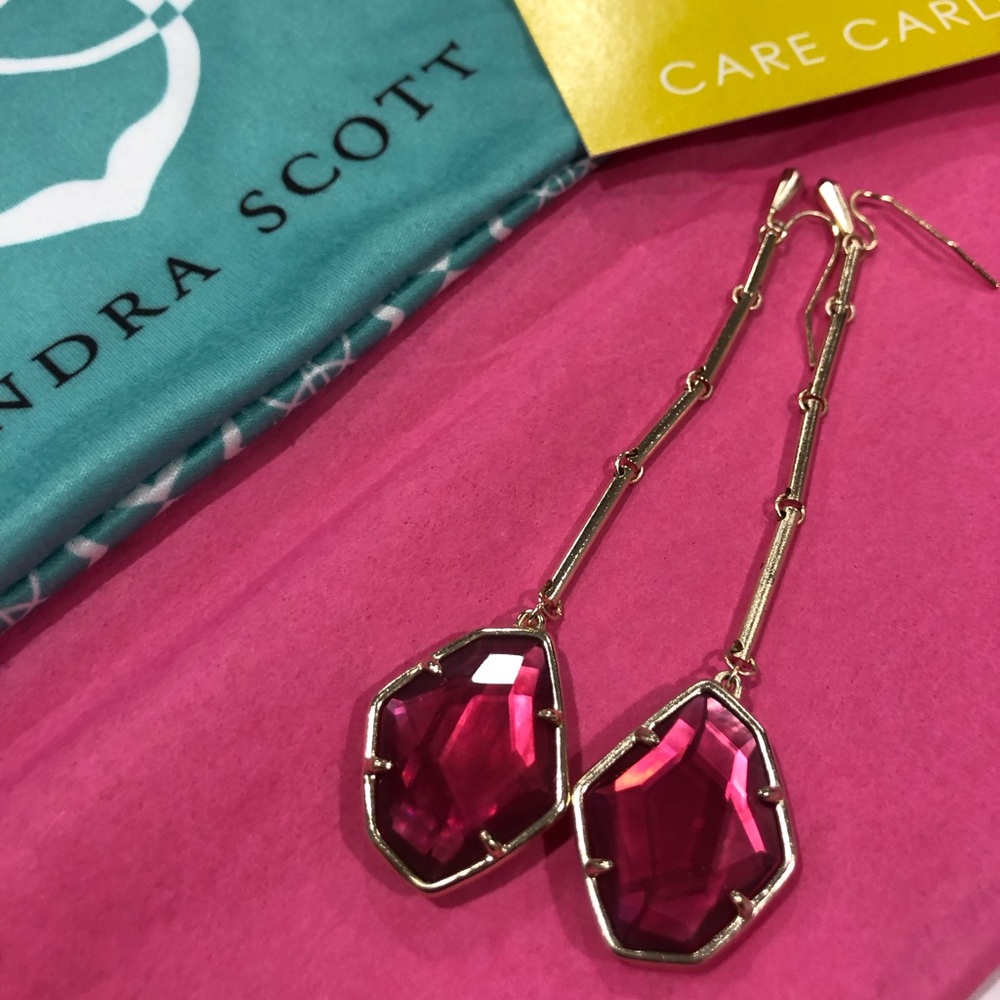 Kendra Scott Fuchsia Faceted Jewels Dangle Drop Gold Earrings